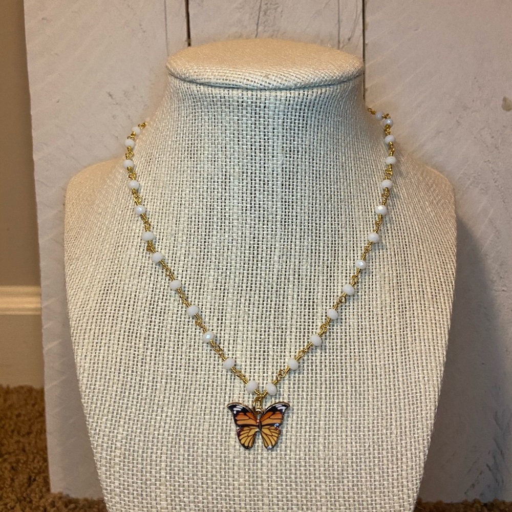 Orange butterfly necklace